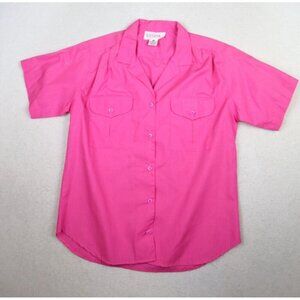 KHAZANA - WOMEN'S PINK SHORT SLEEVE BUTTON-UP TOP - SIZE M - POCKETS